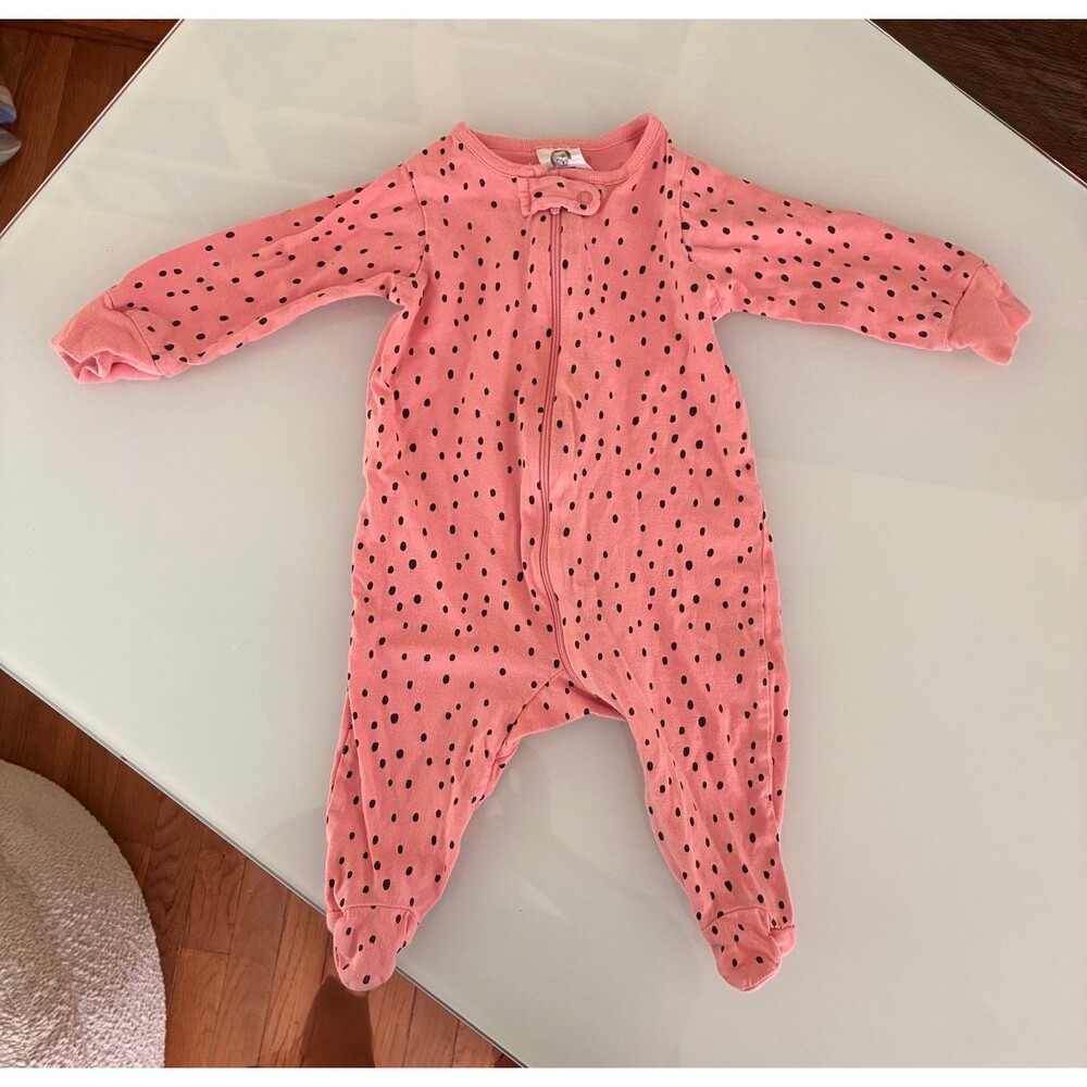 Gerber Baby Girl Pink with Black Polka Dots Footed Sleeper 0–3 Months